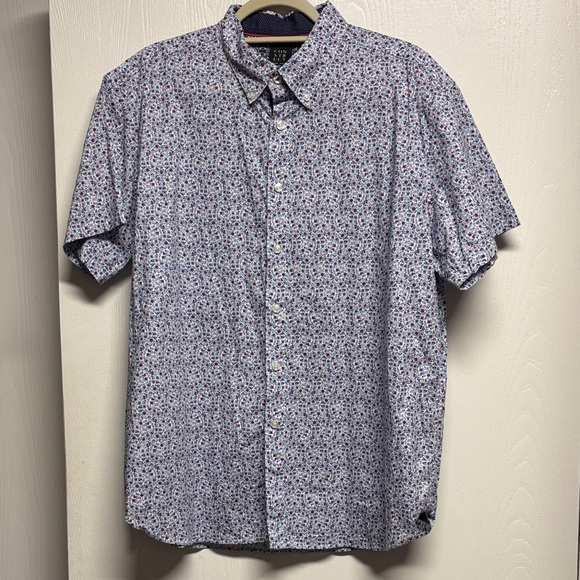 Classic Blue Floral Patterned Stretch Button Down Shirt - Picture 1 of 10